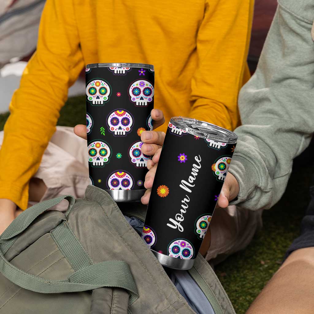 Personalized Sugar Skull Tumbler Cup Custom Name Da De Los Muertos Day Of The Dead Halloween Gift - Wonder Print Shop