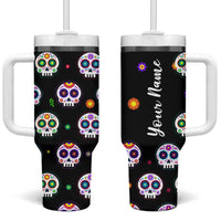 Personalized Sugar Skull Tumbler With Handle Custom Name Da De Los Muertos Day Of The Dead Halloween Gift - Wonder Print Shop