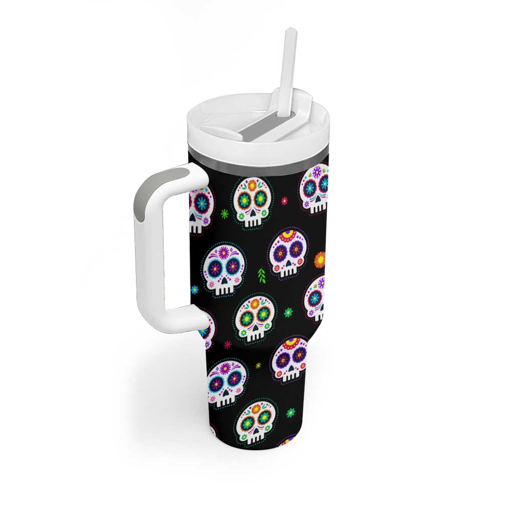 Personalized Sugar Skull Tumbler With Handle Custom Name Da De Los Muertos Day Of The Dead Halloween Gift - Wonder Print Shop