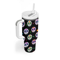 Personalized Sugar Skull Tumbler With Handle Custom Name Da De Los Muertos Day Of The Dead Halloween Gift - Wonder Print Shop