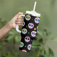 Personalized Sugar Skull Tumbler With Handle Custom Name Da De Los Muertos Day Of The Dead Halloween Gift - Wonder Print Shop