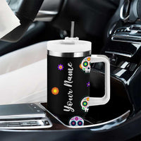 Personalized Sugar Skull Tumbler With Handle Custom Name Da De Los Muertos Day Of The Dead Halloween Gift - Wonder Print Shop