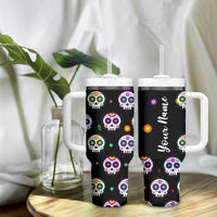 Personalized Sugar Skull Tumbler With Handle Custom Name Da De Los Muertos Day Of The Dead Halloween Gift - Wonder Print Shop