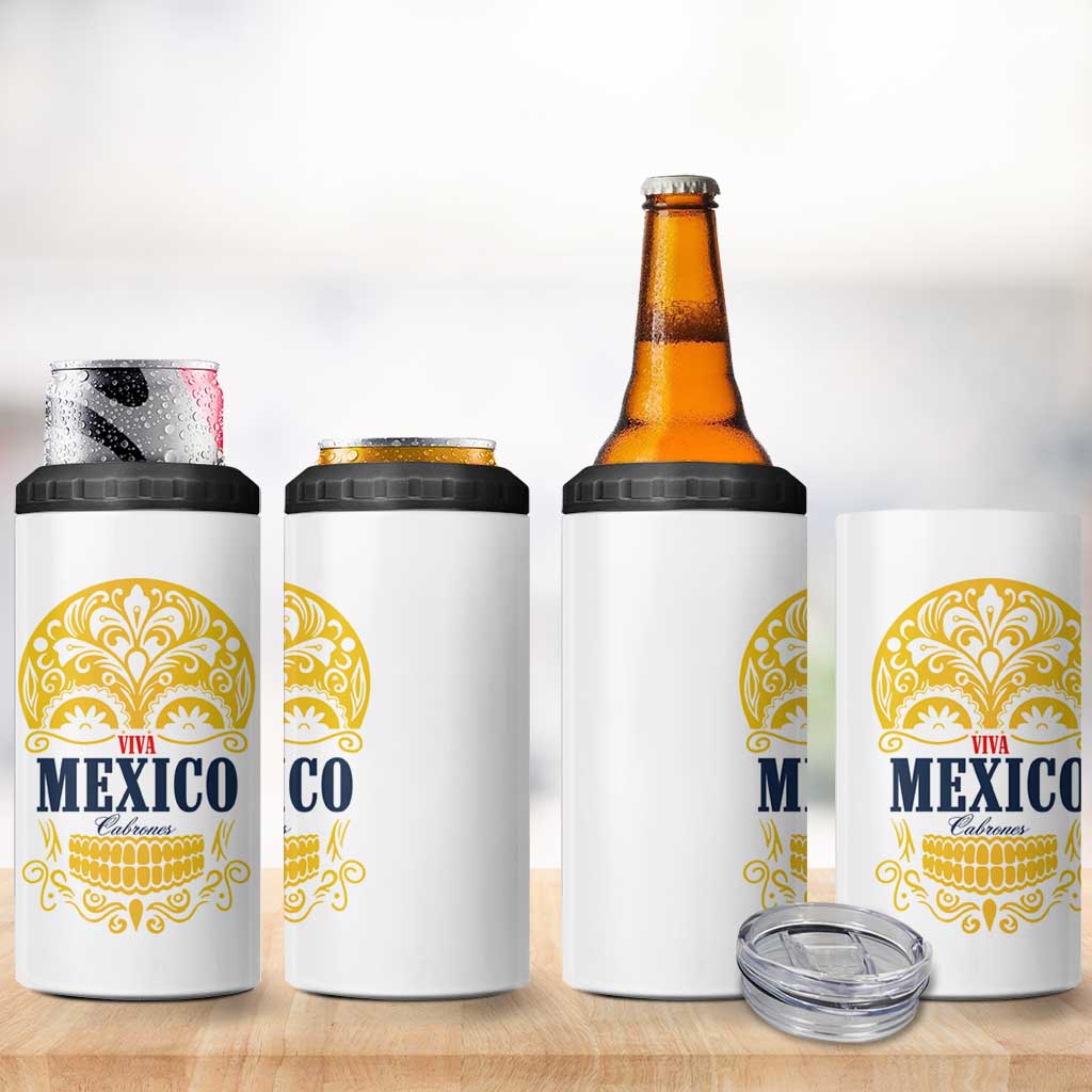 Viva Mexico Cabrones Sugar Skull 4 in 1 Can Cooler Tumbler Independence Day Mexico Mexican Beer - Wonder Print Shop