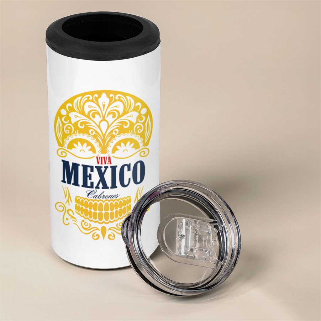Viva Mexico Cabrones Sugar Skull 4 in 1 Can Cooler Tumbler Independence Day Mexico Mexican Beer - Wonder Print Shop