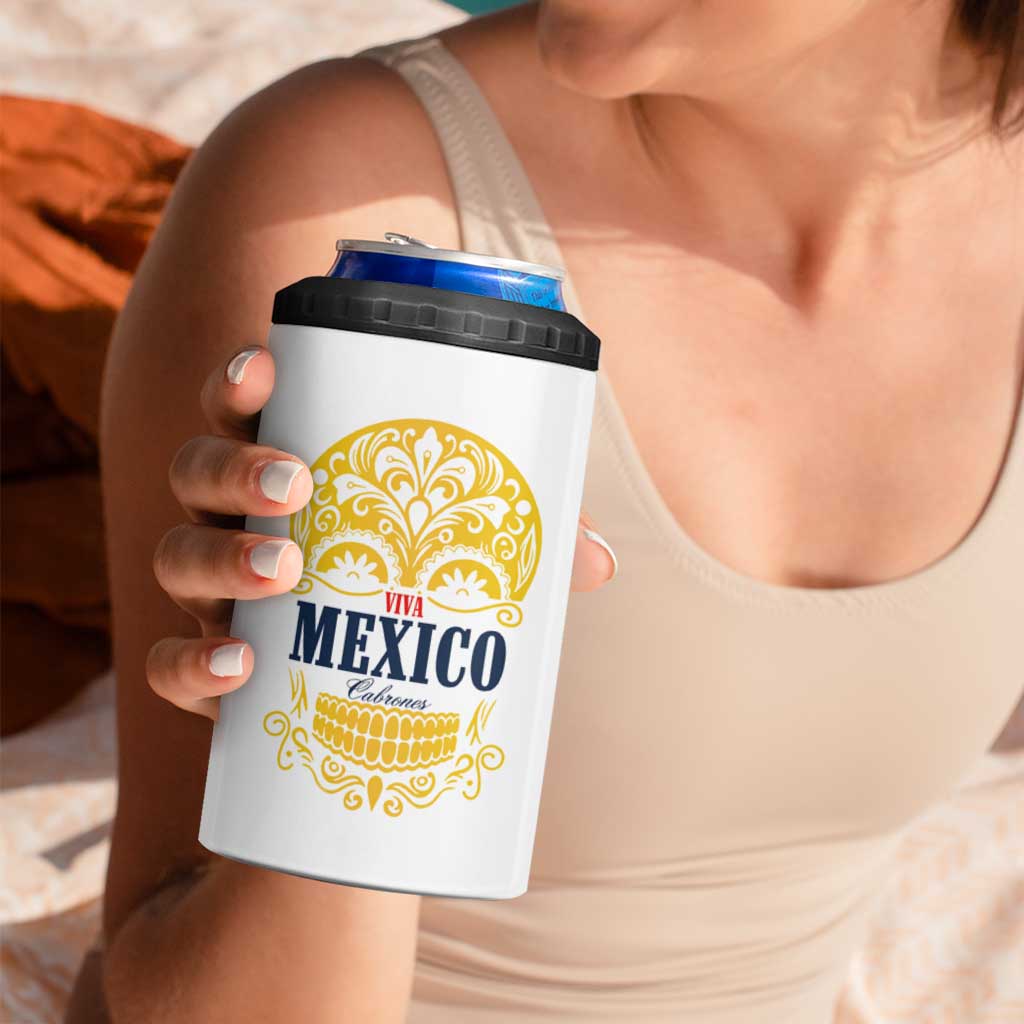 Viva Mexico Cabrones Sugar Skull 4 in 1 Can Cooler Tumbler Independence Day Mexico Mexican Beer - Wonder Print Shop
