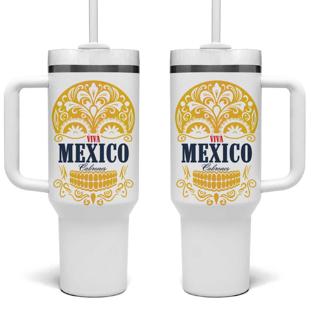 Viva Mexico Cabrones Sugar Skull Tumbler With Handle Independence Day Mexico Mexican Beer - Wonder Print Shop