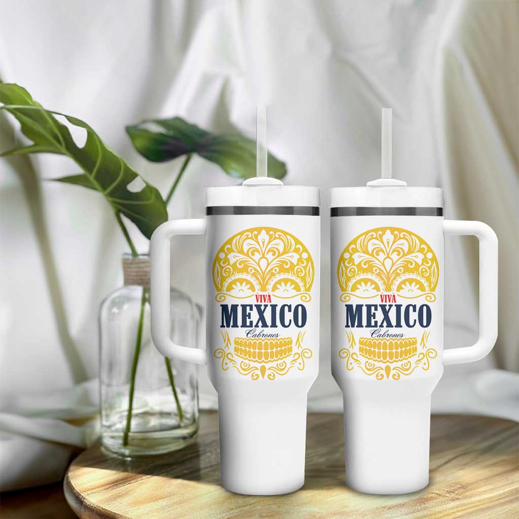 Viva Mexico Cabrones Sugar Skull Tumbler With Handle Independence Day Mexico Mexican Beer - Wonder Print Shop