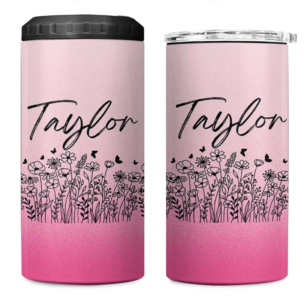 Personalized Wildflower 4 in 1 Can Cooler Tumbler Custom Name Gift For Women