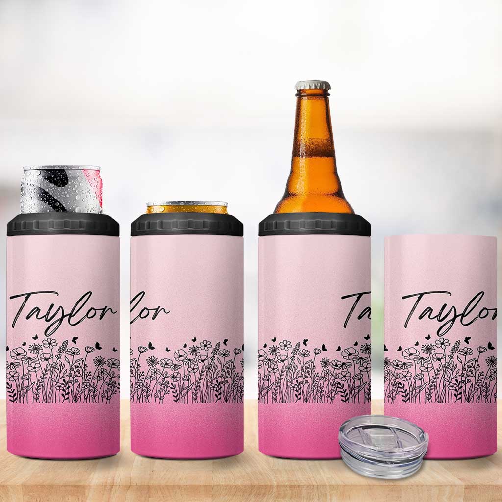 Personalized Wildflower 4 in 1 Can Cooler Tumbler Custom Name Gift For Women
