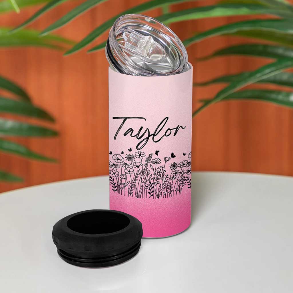 Personalized Wildflower 4 in 1 Can Cooler Tumbler Custom Name Gift For Women