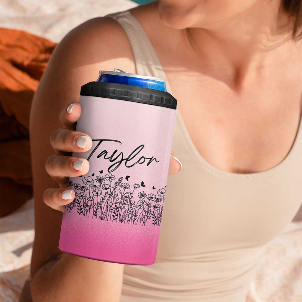 Personalized Wildflower 4 in 1 Can Cooler Tumbler Custom Name Gift For Women