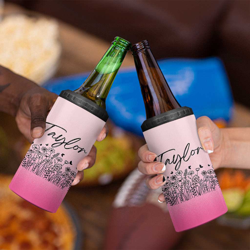 Personalized Wildflower 4 in 1 Can Cooler Tumbler Custom Name Gift For Women