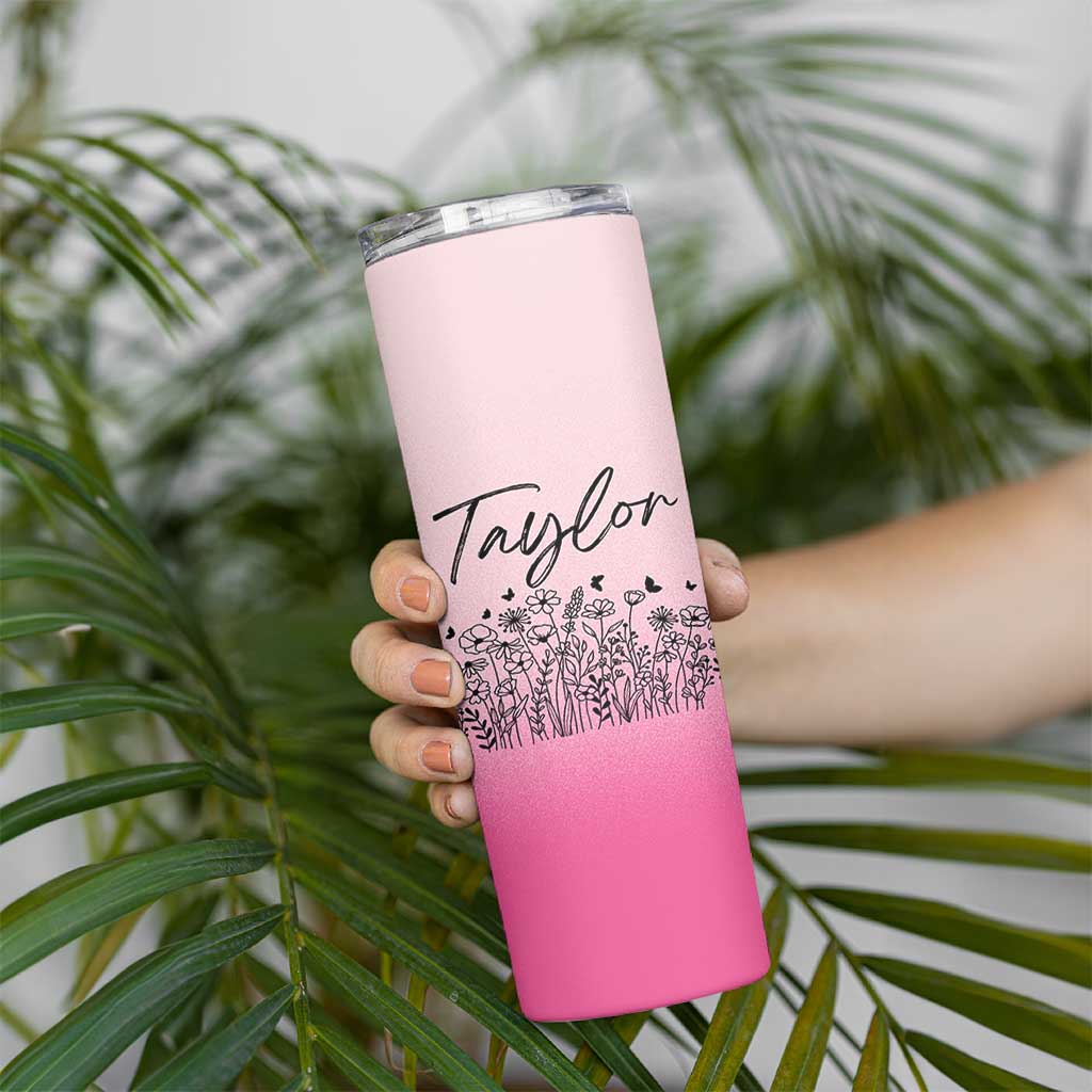 Personalized Wildflower Skinny Tumbler Custom Name Gift For Women