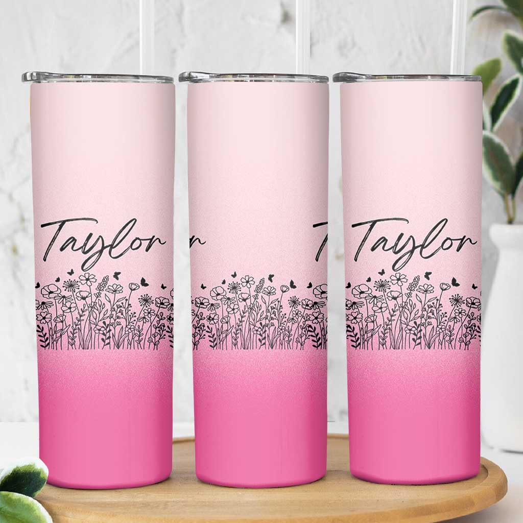 Personalized Wildflower Skinny Tumbler Custom Name Gift For Women