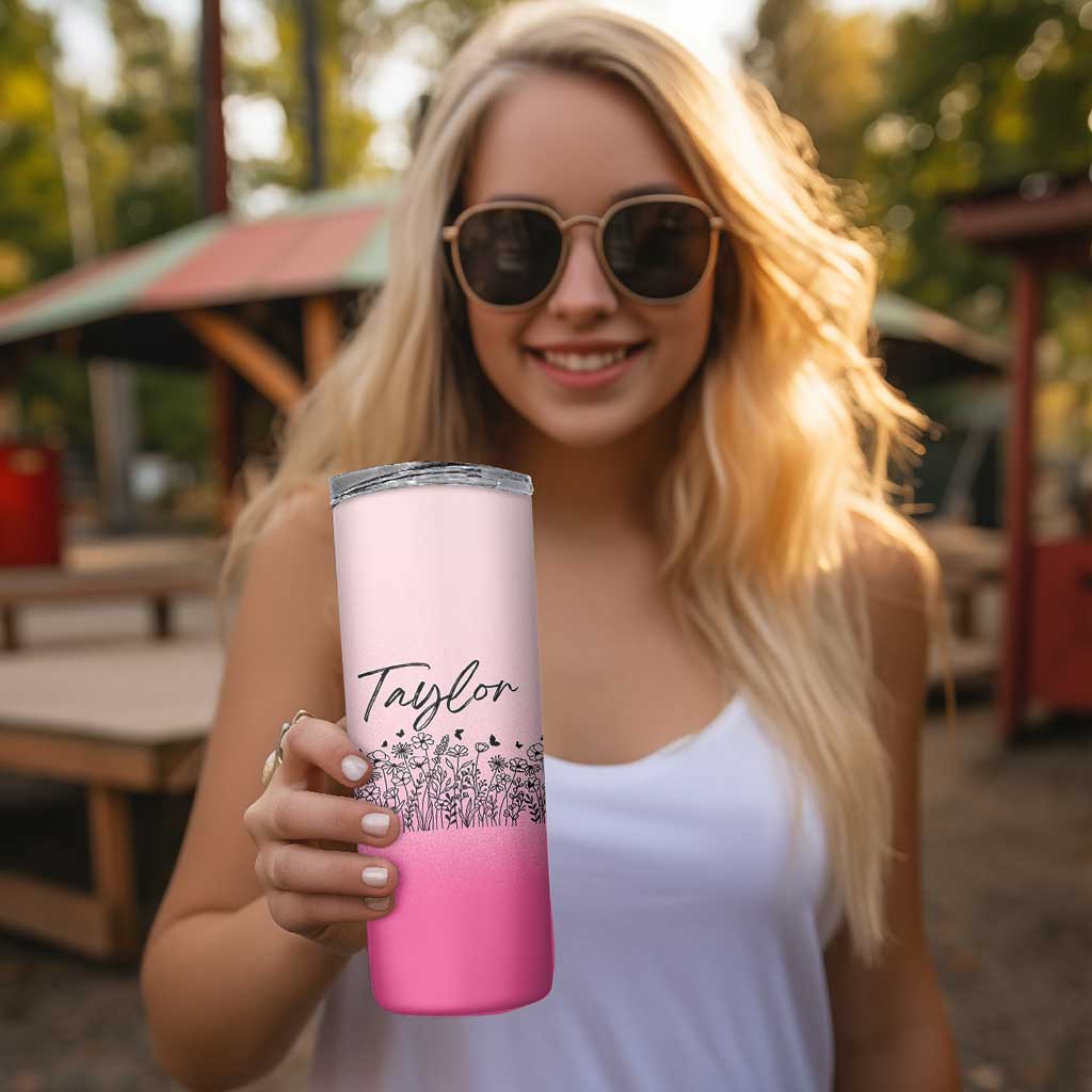 Personalized Wildflower Skinny Tumbler Custom Name Gift For Women