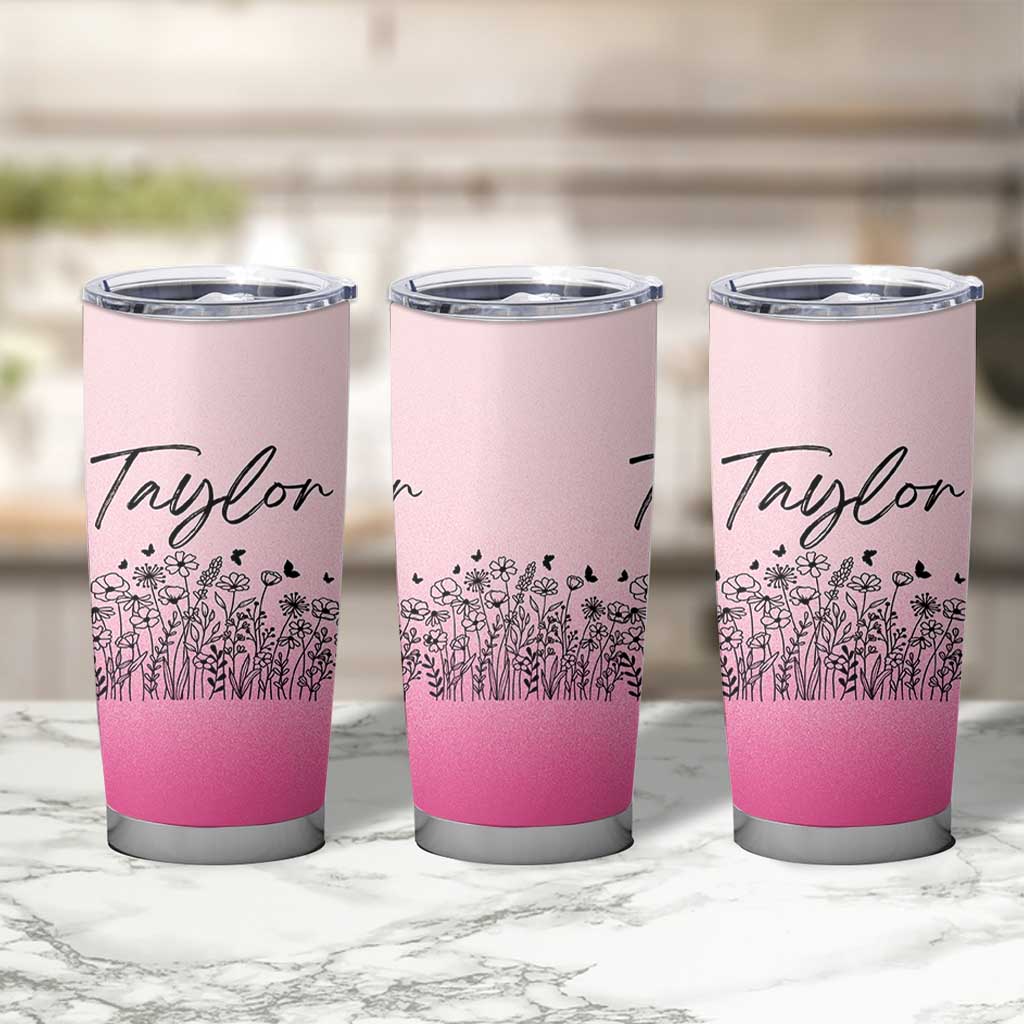 Personalized Wildflower Tumbler Cup Custom Name Gift For Women