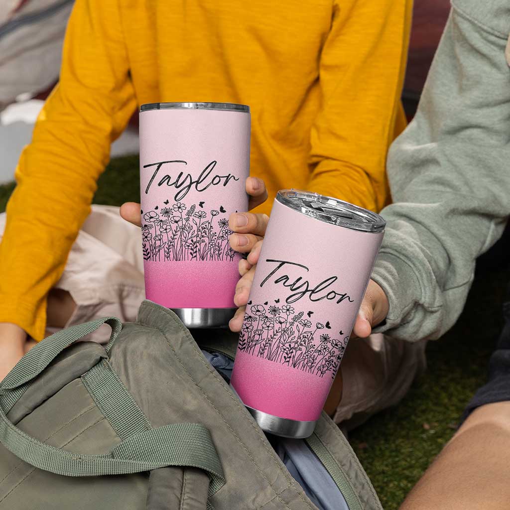 Personalized Wildflower Tumbler Cup Custom Name Gift For Women