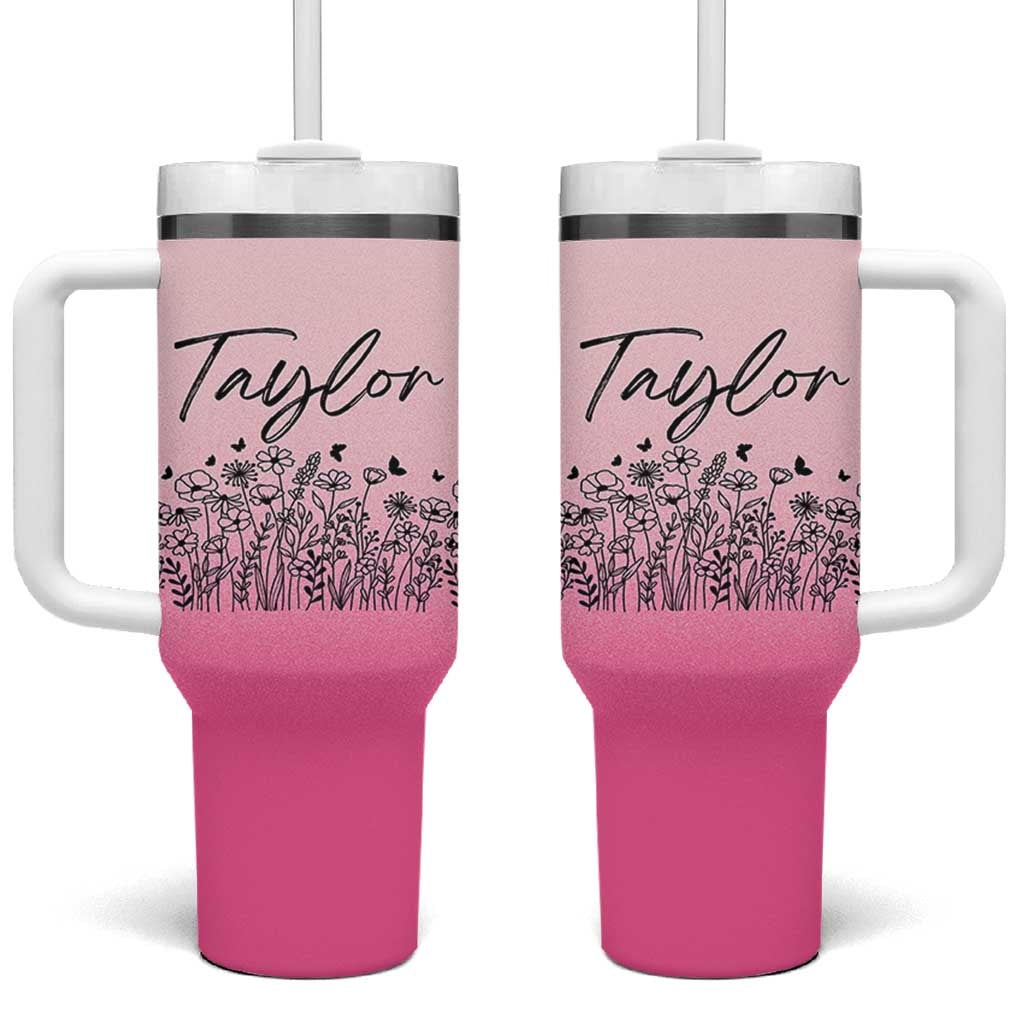 Personalized Wildflower Tumbler With Handle Custom Name Gift For Women