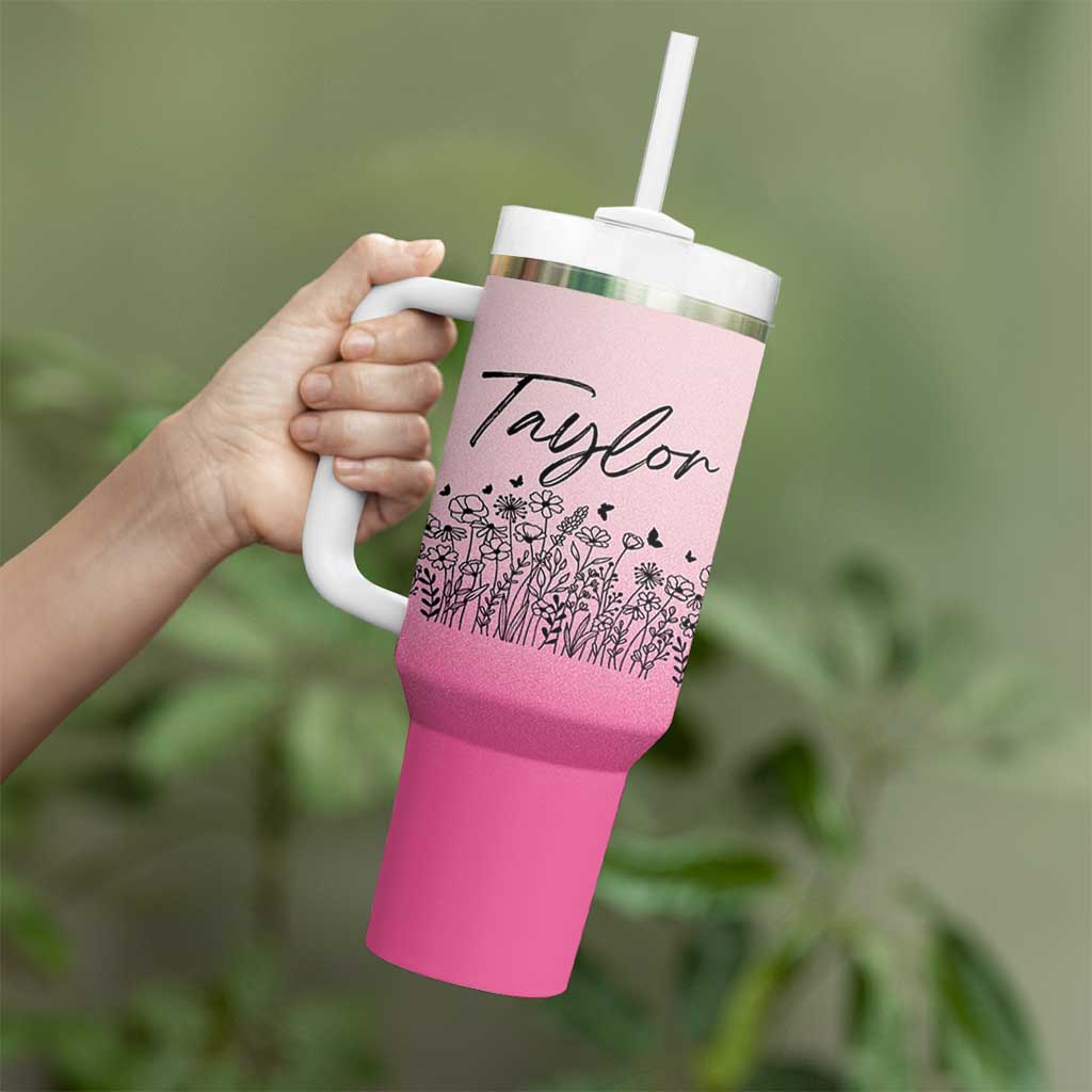 Personalized Wildflower Tumbler With Handle Custom Name Gift For Women
