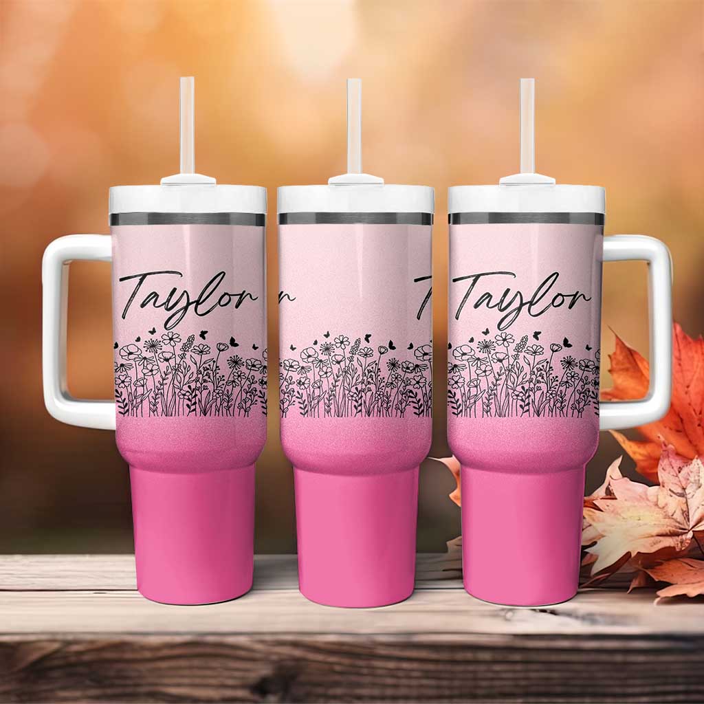 Personalized Wildflower Tumbler With Handle Custom Name Gift For Women