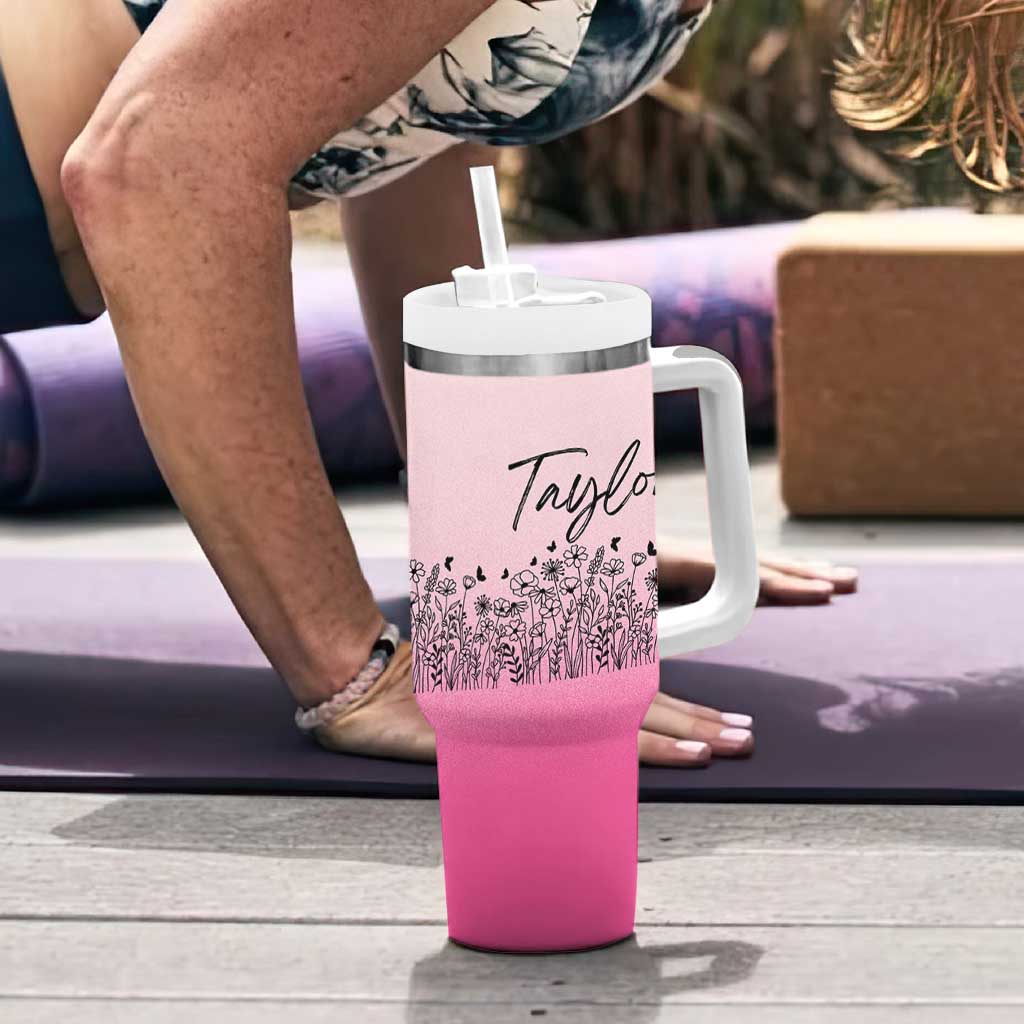 Personalized Wildflower Tumbler With Handle Custom Name Gift For Women