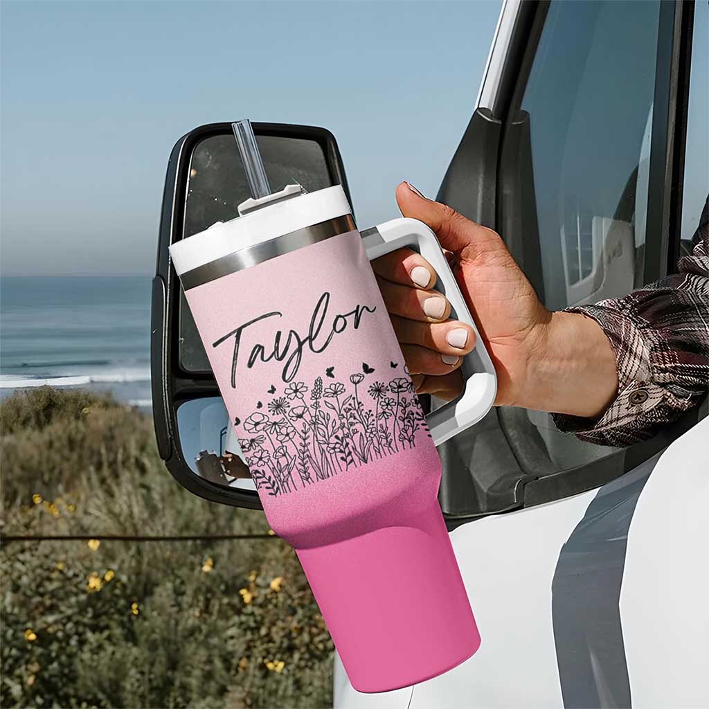 Personalized Wildflower Tumbler With Handle Custom Name Gift For Women