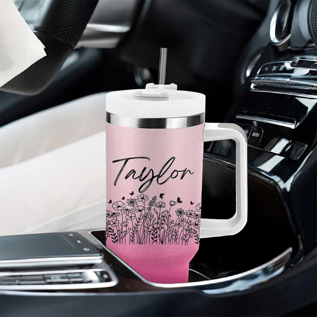 Personalized Wildflower Tumbler With Handle Custom Name Gift For Women