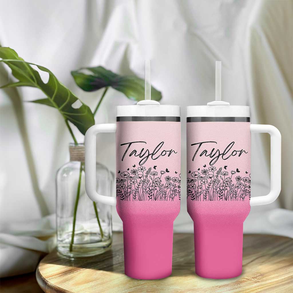 Personalized Wildflower Tumbler With Handle Custom Name Gift For Women