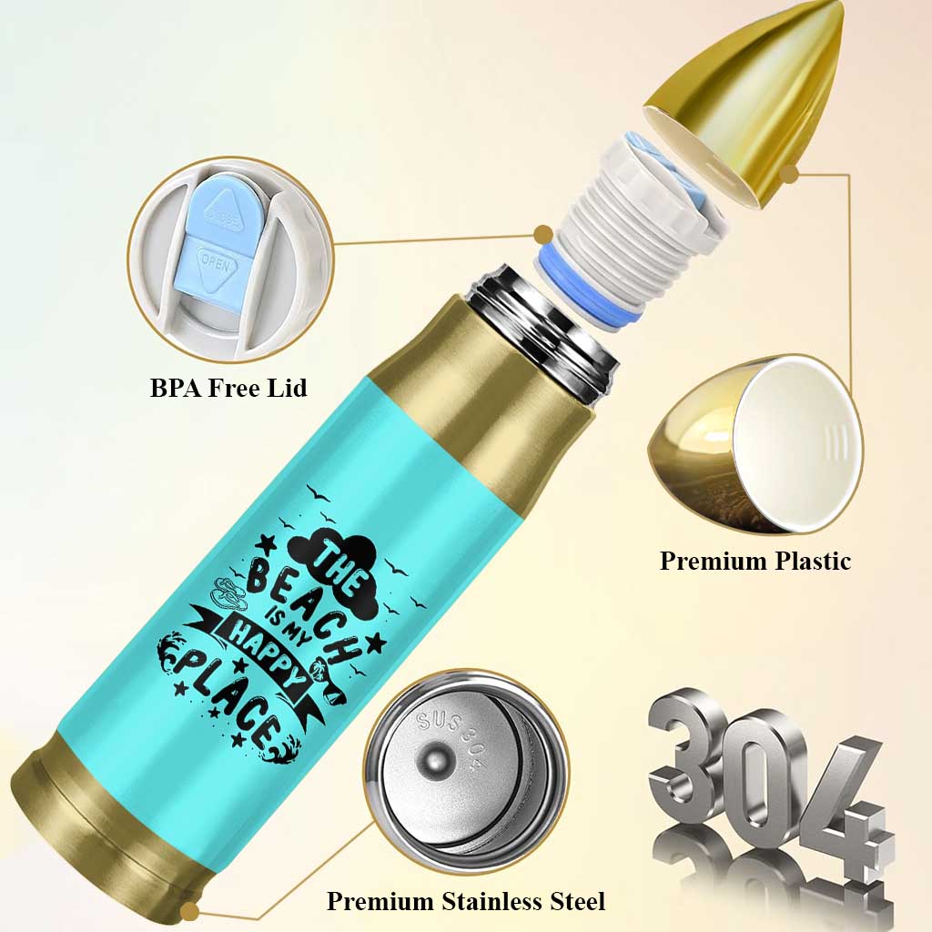 Beach Vacation Bullet Tumbler The Beach Is My Happy Place Summer Holiday Gift