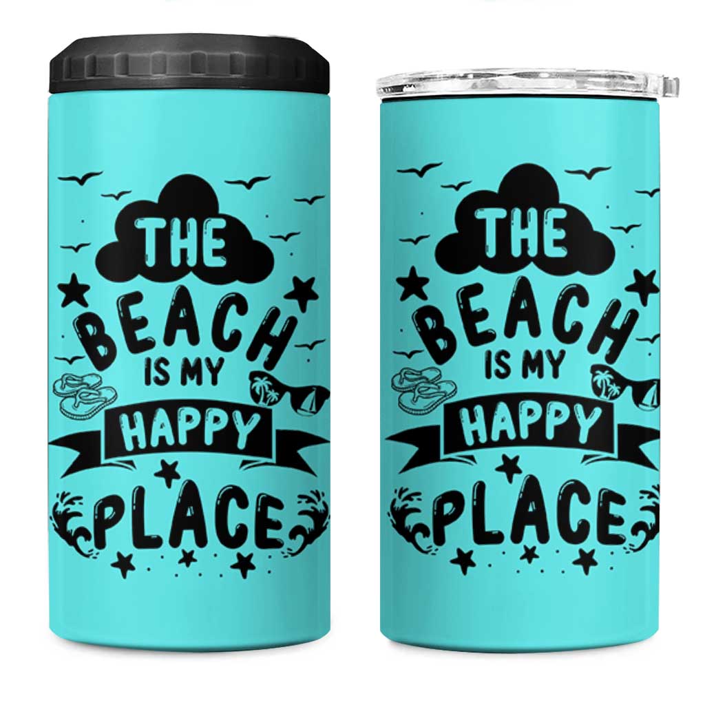 Beach Vacation 4 in 1 Can Cooler Tumbler The Beach Is My Happy Place Summer Holiday Gift