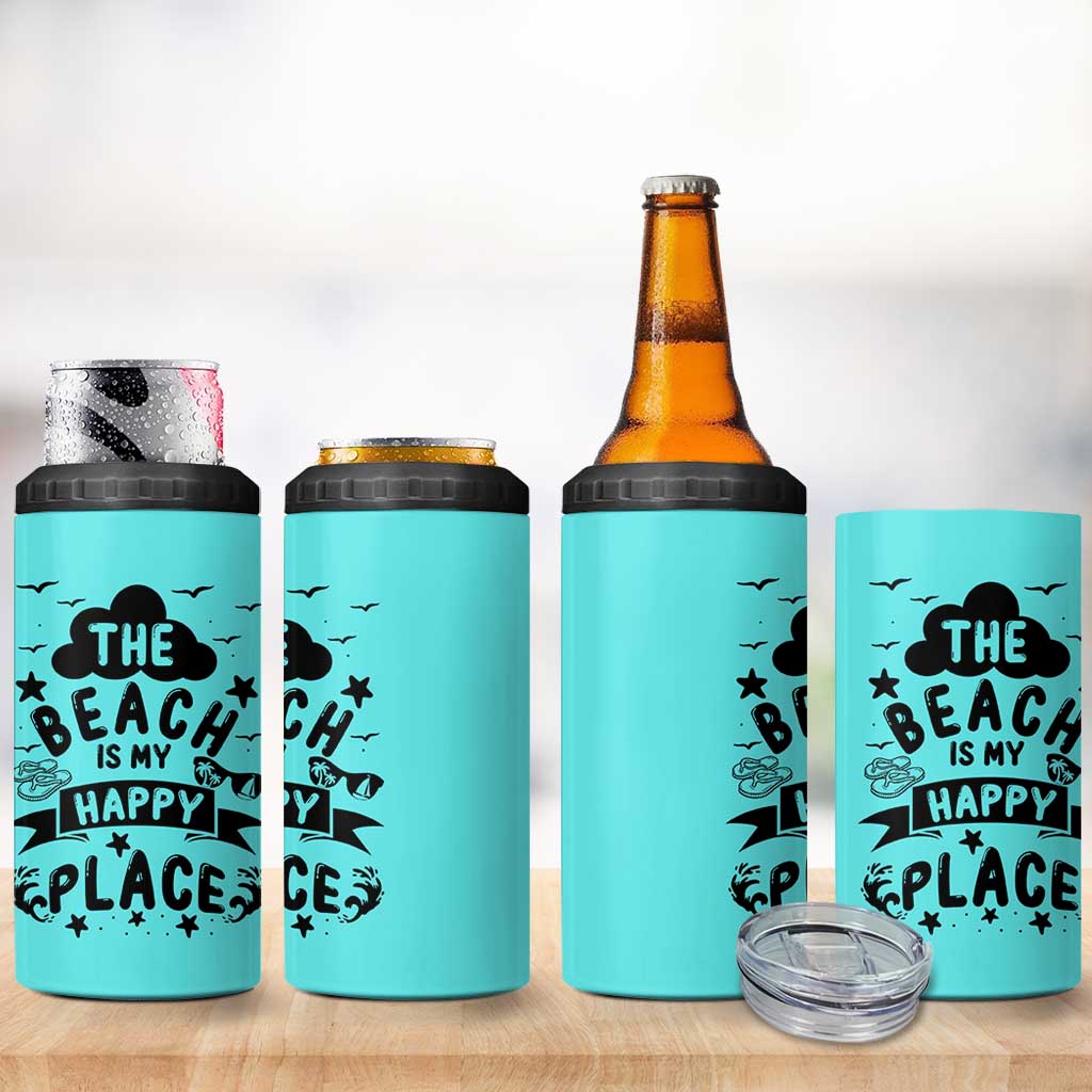 Beach Vacation 4 in 1 Can Cooler Tumbler The Beach Is My Happy Place Summer Holiday Gift