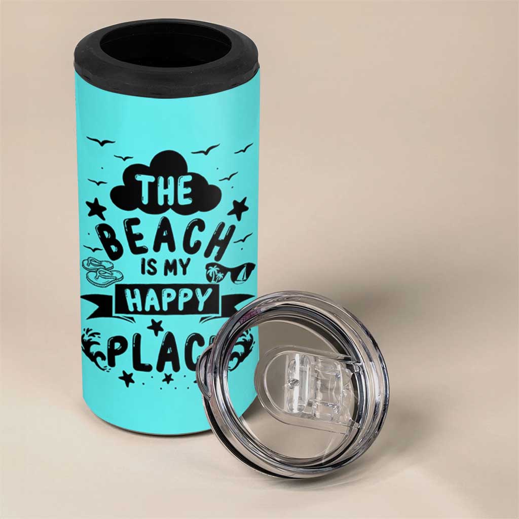 Beach Vacation 4 in 1 Can Cooler Tumbler The Beach Is My Happy Place Summer Holiday Gift