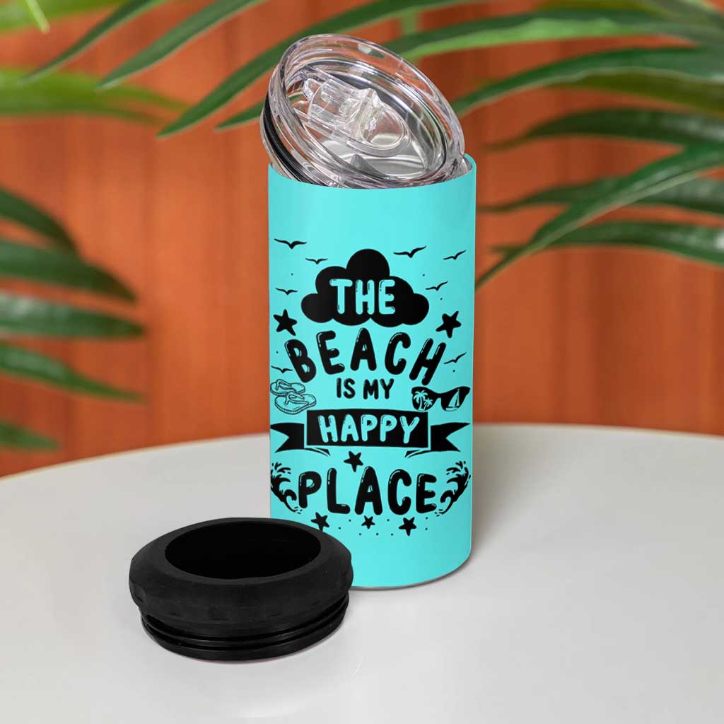 Beach Vacation 4 in 1 Can Cooler Tumbler The Beach Is My Happy Place Summer Holiday Gift