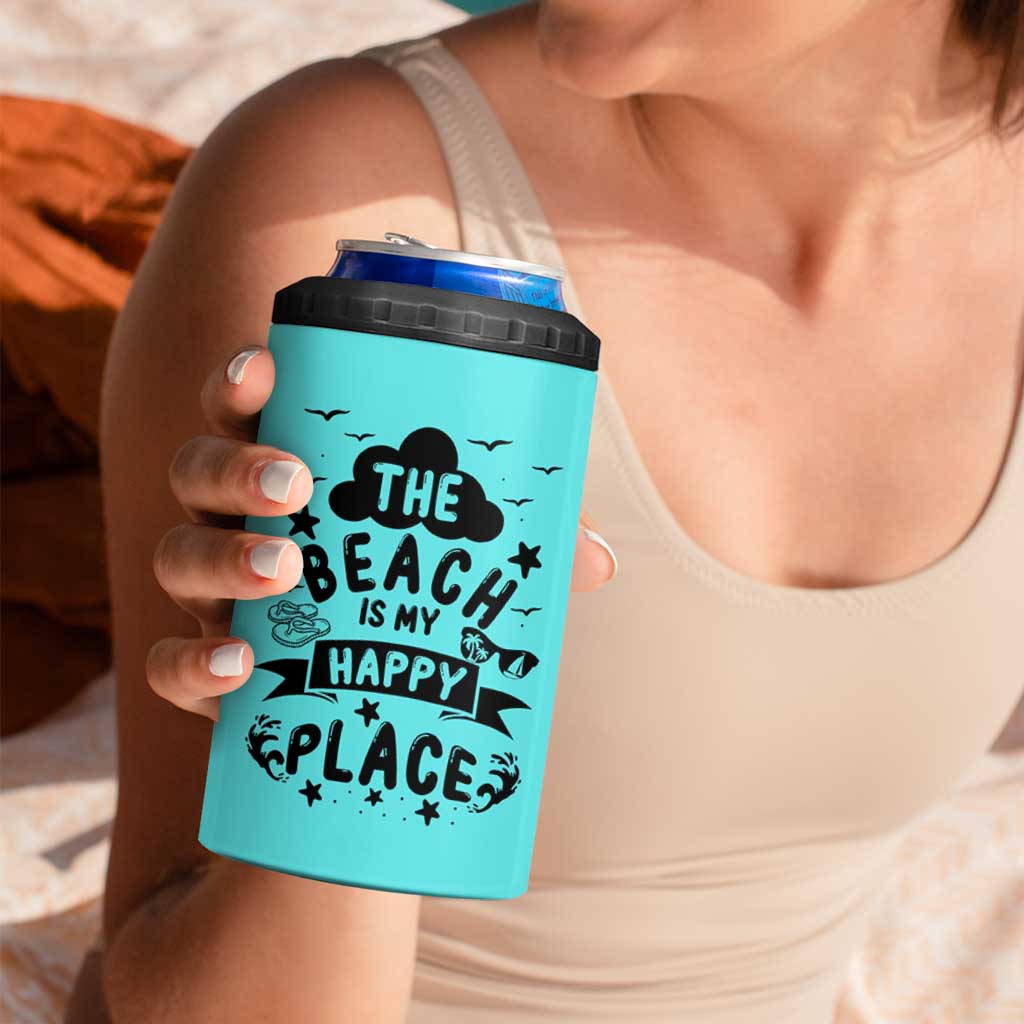 Beach Vacation 4 in 1 Can Cooler Tumbler The Beach Is My Happy Place Summer Holiday Gift