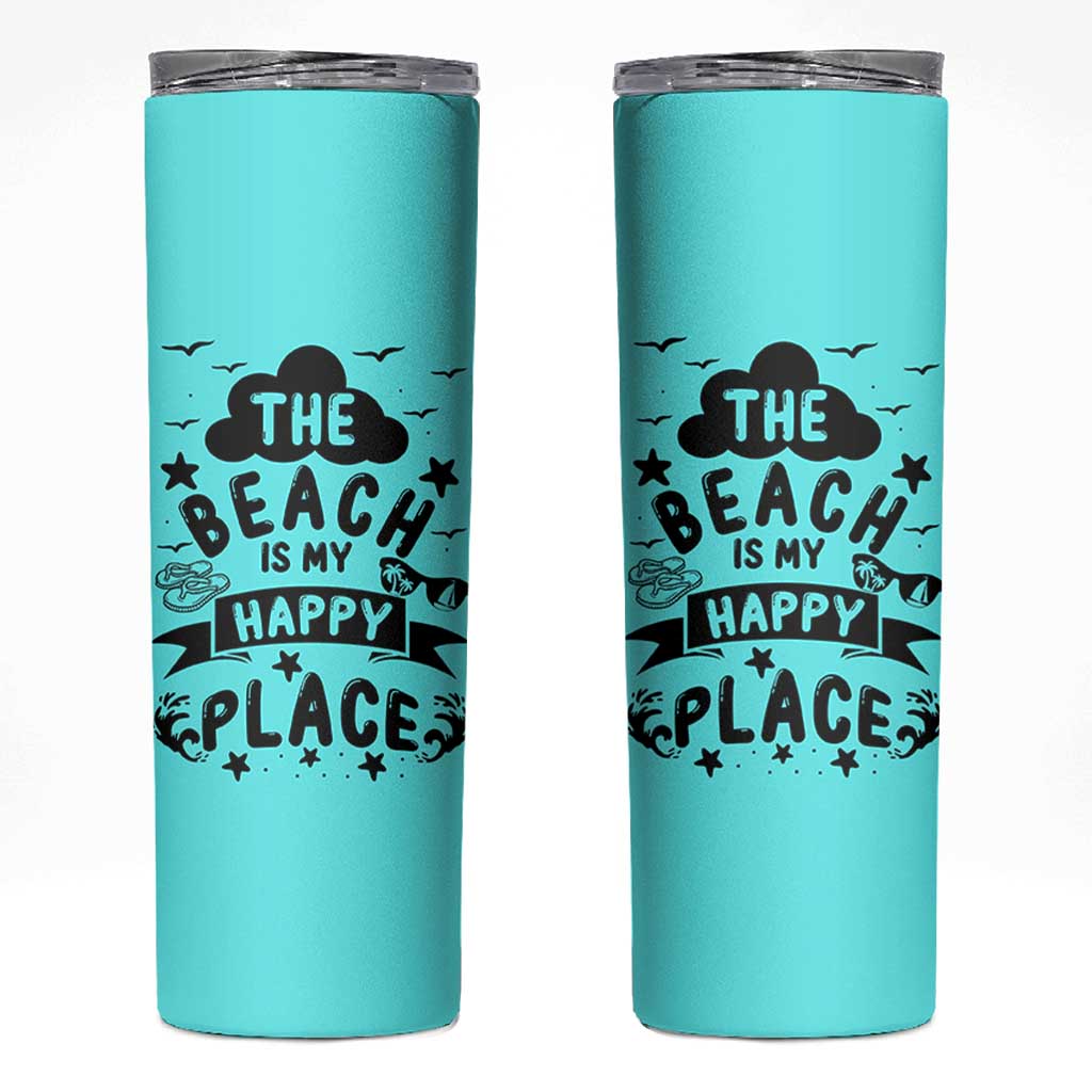 Beach Vacation Skinny Tumbler The Beach Is My Happy Place Summer Holiday Gift