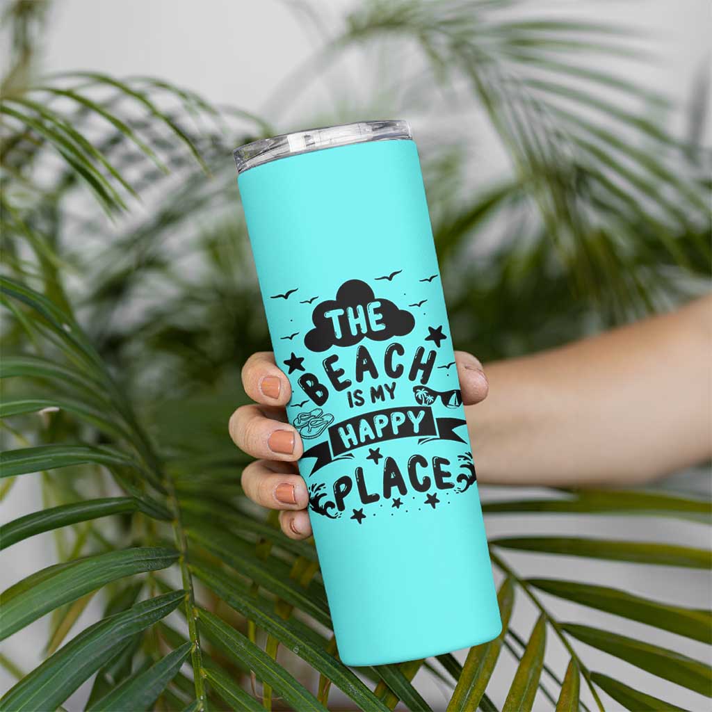 Beach Vacation Skinny Tumbler The Beach Is My Happy Place Summer Holiday Gift