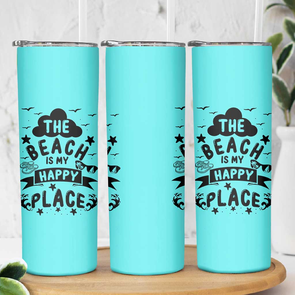 Beach Vacation Skinny Tumbler The Beach Is My Happy Place Summer Holiday Gift