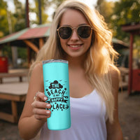 Beach Vacation Skinny Tumbler The Beach Is My Happy Place Summer Holiday Gift