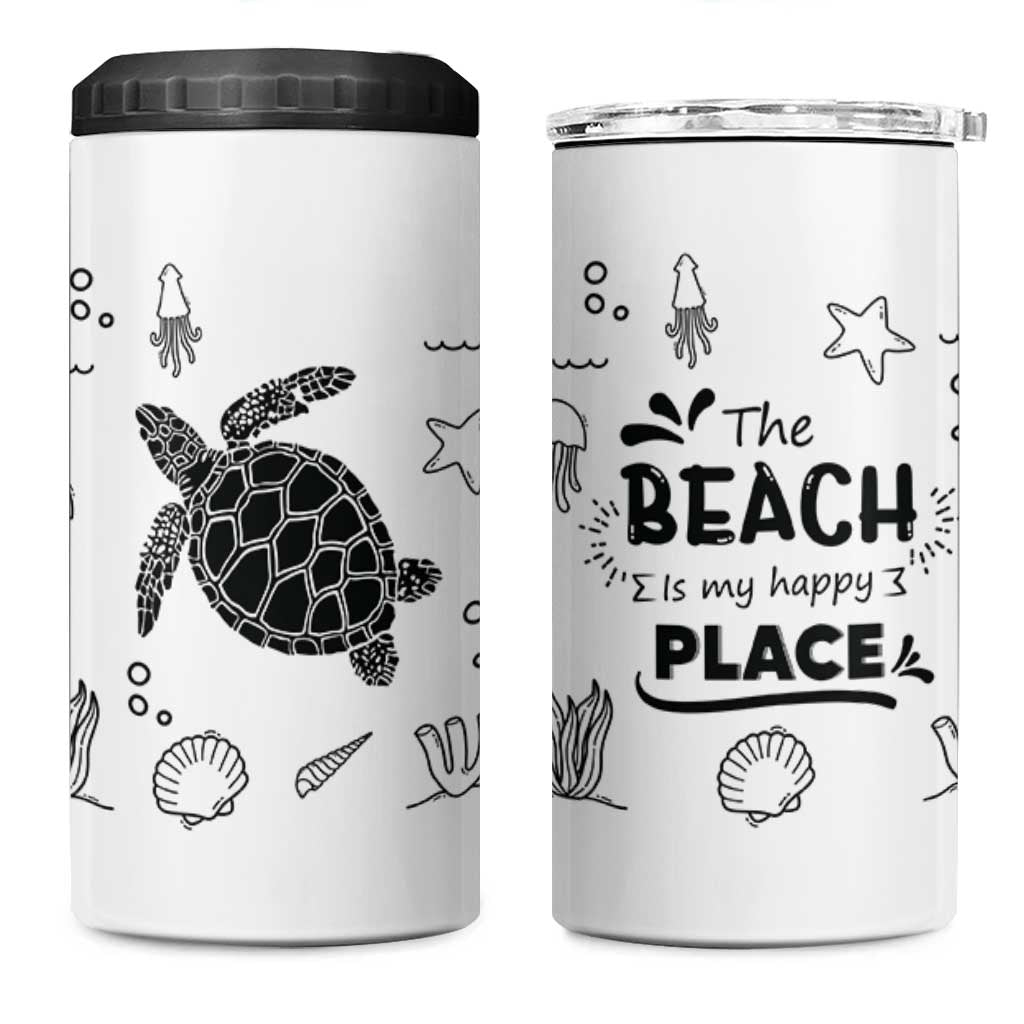 Beach 4 in 1 Can Cooler Tumbler Ocean Animals The Beach Is My Happy Place Summer Holiday Gift