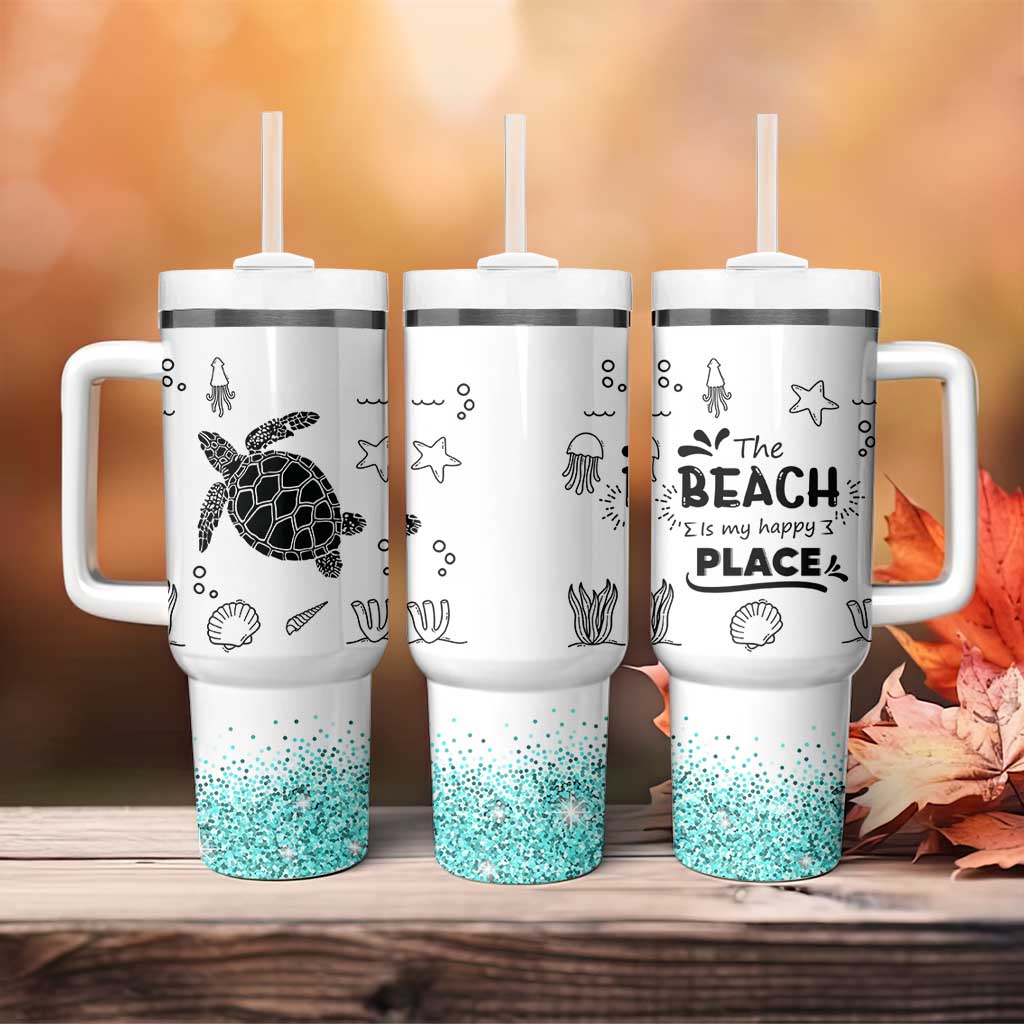 Beach Tumbler With Handle Ocean Animals The Beach Is My Happy Place Summer Holiday Gift