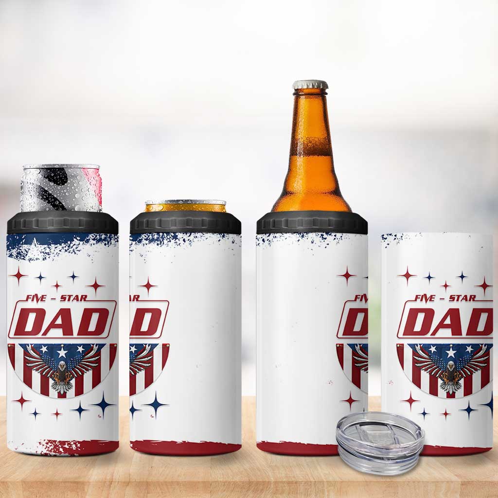 Dad Gifts From Kids 4 in 1 Can Cooler Tumbler Five Star Dad Fathers Day American Flag