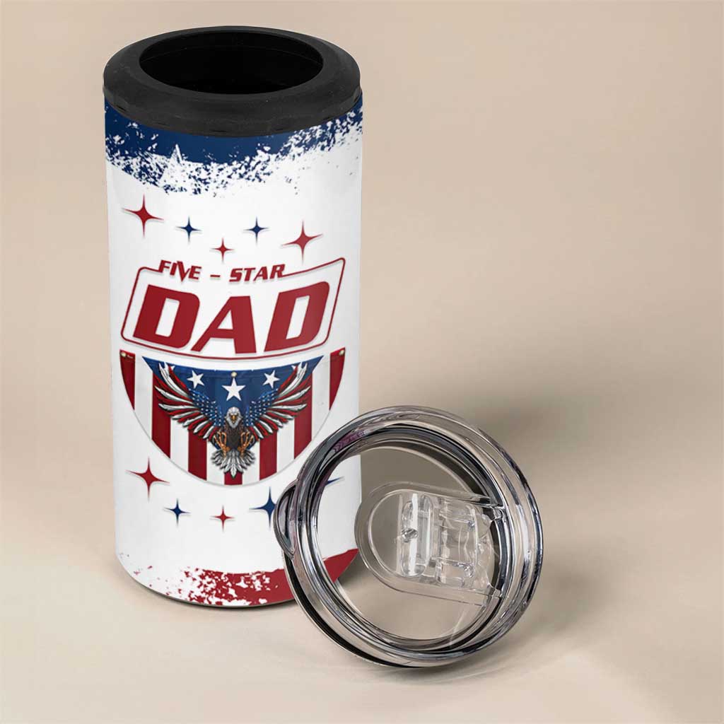 Dad Gifts From Kids 4 in 1 Can Cooler Tumbler Five Star Dad Fathers Day American Flag