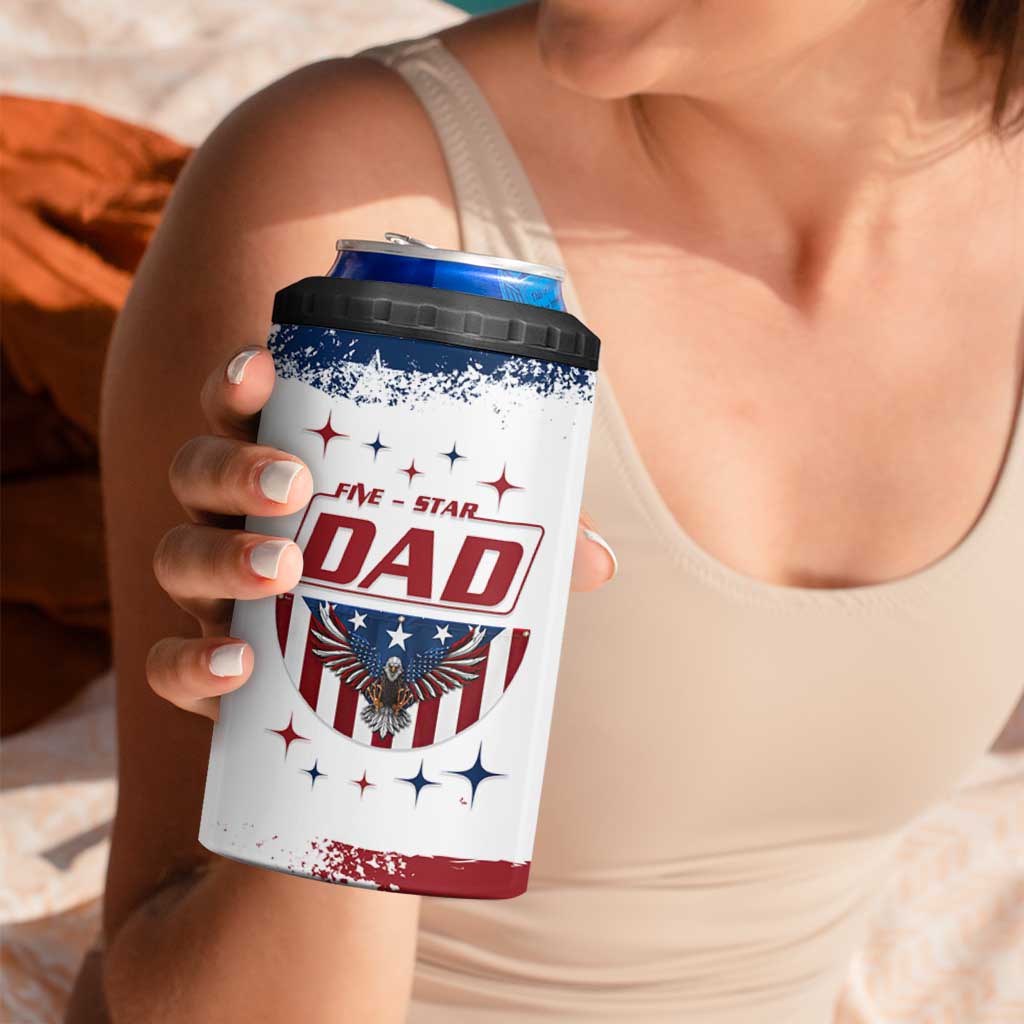 Dad Gifts From Kids 4 in 1 Can Cooler Tumbler Five Star Dad Fathers Day American Flag