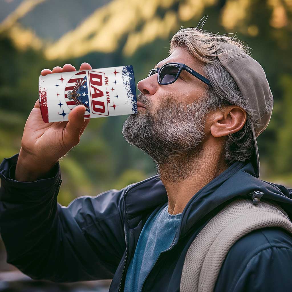 Dad Gifts From Kids 4 in 1 Can Cooler Tumbler Five Star Dad Fathers Day American Flag