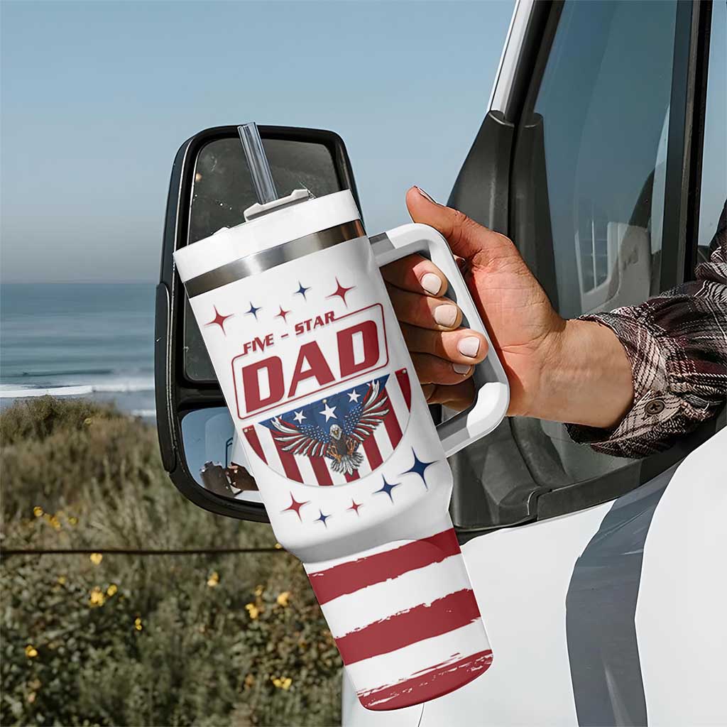 Dad Gifts From Kids Tumbler With Handle Five Star Dad Fathers Day American Flag