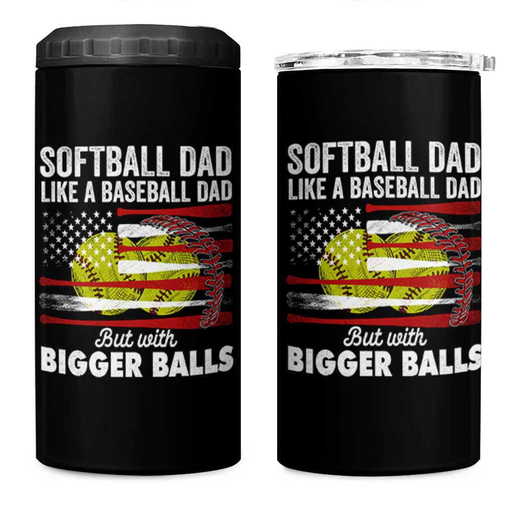 Softball Dad Gifts 4 in 1 Can Cooler Tumbler Like A Baseball Dad But With Bigger Balls Funny Fathers Day