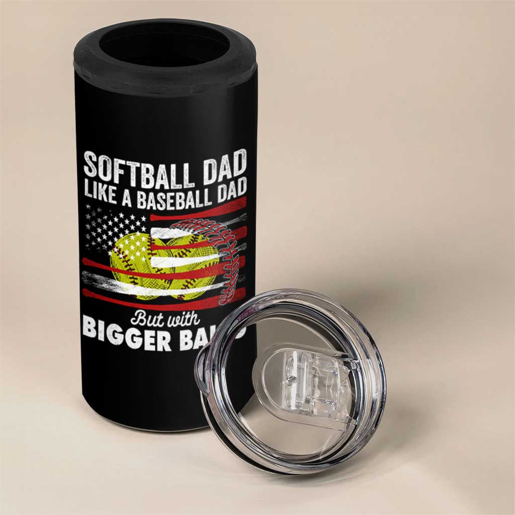 Softball Dad Gifts 4 in 1 Can Cooler Tumbler Like A Baseball Dad But With Bigger Balls Funny Fathers Day