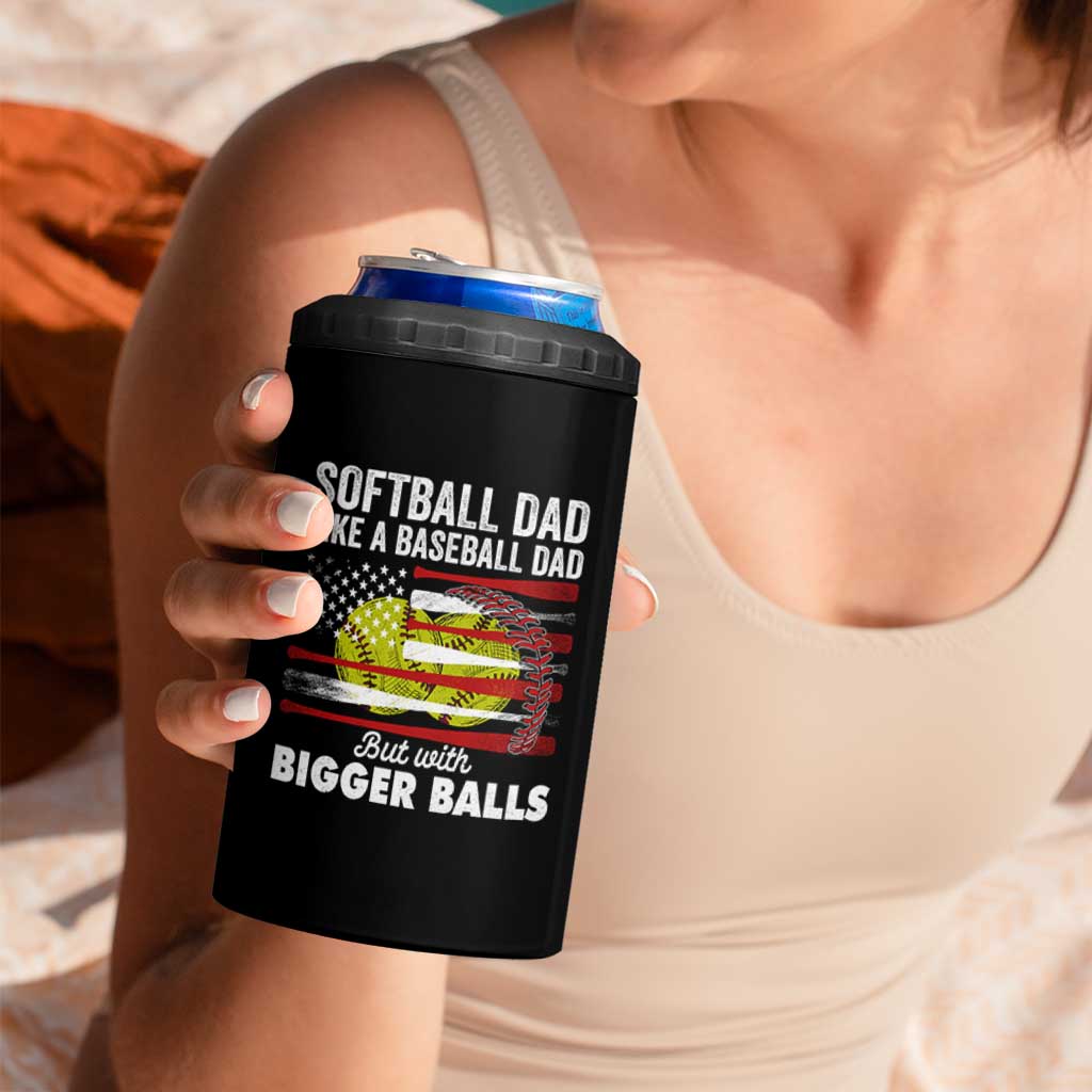 Softball Dad Gifts 4 in 1 Can Cooler Tumbler Like A Baseball Dad But With Bigger Balls Funny Fathers Day