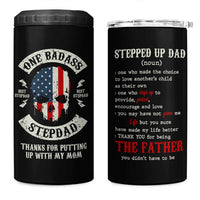 One Badass Stepdad 4 in 1 Can Cooler Tumbler Best Effin Bonus Dad Gifts Stepped Up Dads US Flag Skull - Wonder Print Shop